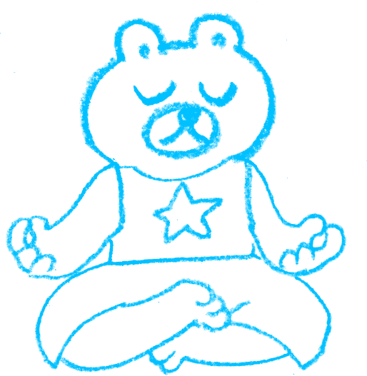 A sketch of a bear wearing a shirt with a star on it, sitting and meditating