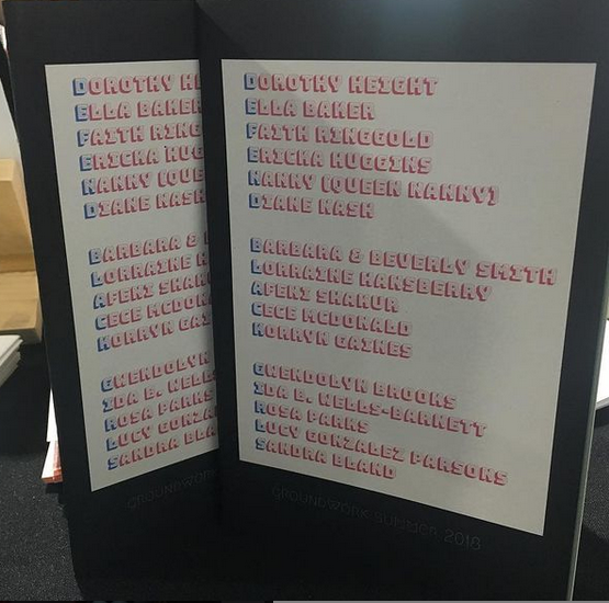 Photo of zine cover: acrostic with the names of Black women heroes and martyrs