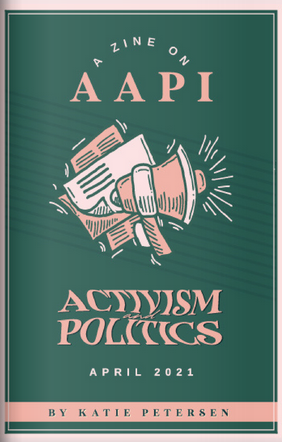 zine cover: pink writing on green background, megaphone icon