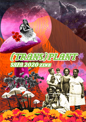 zine cover: color collage with South Asian women, planet, mushrooms, and flowers
