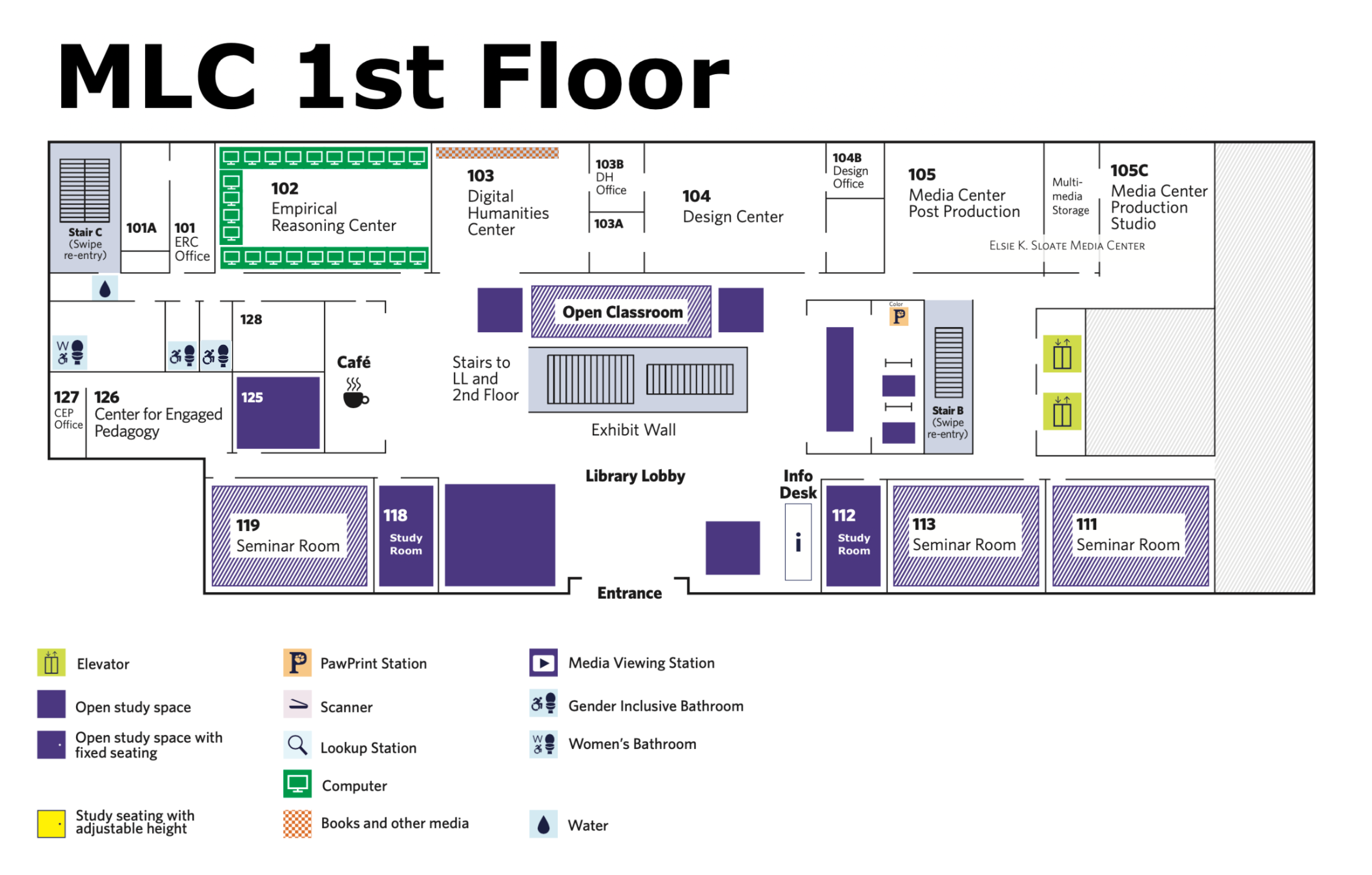 Map of floor 1, use text only guide for accessible version