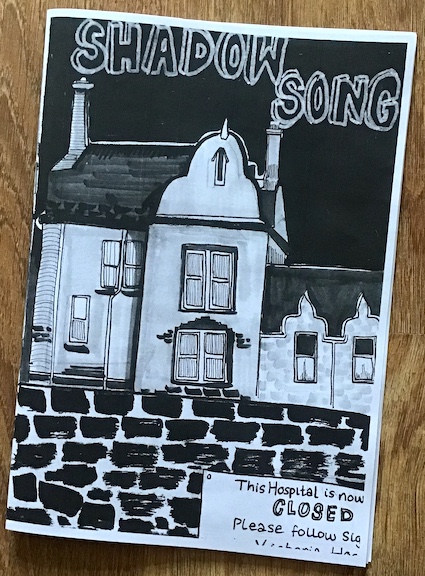photo of a zine cover: drawing of a Scottish church