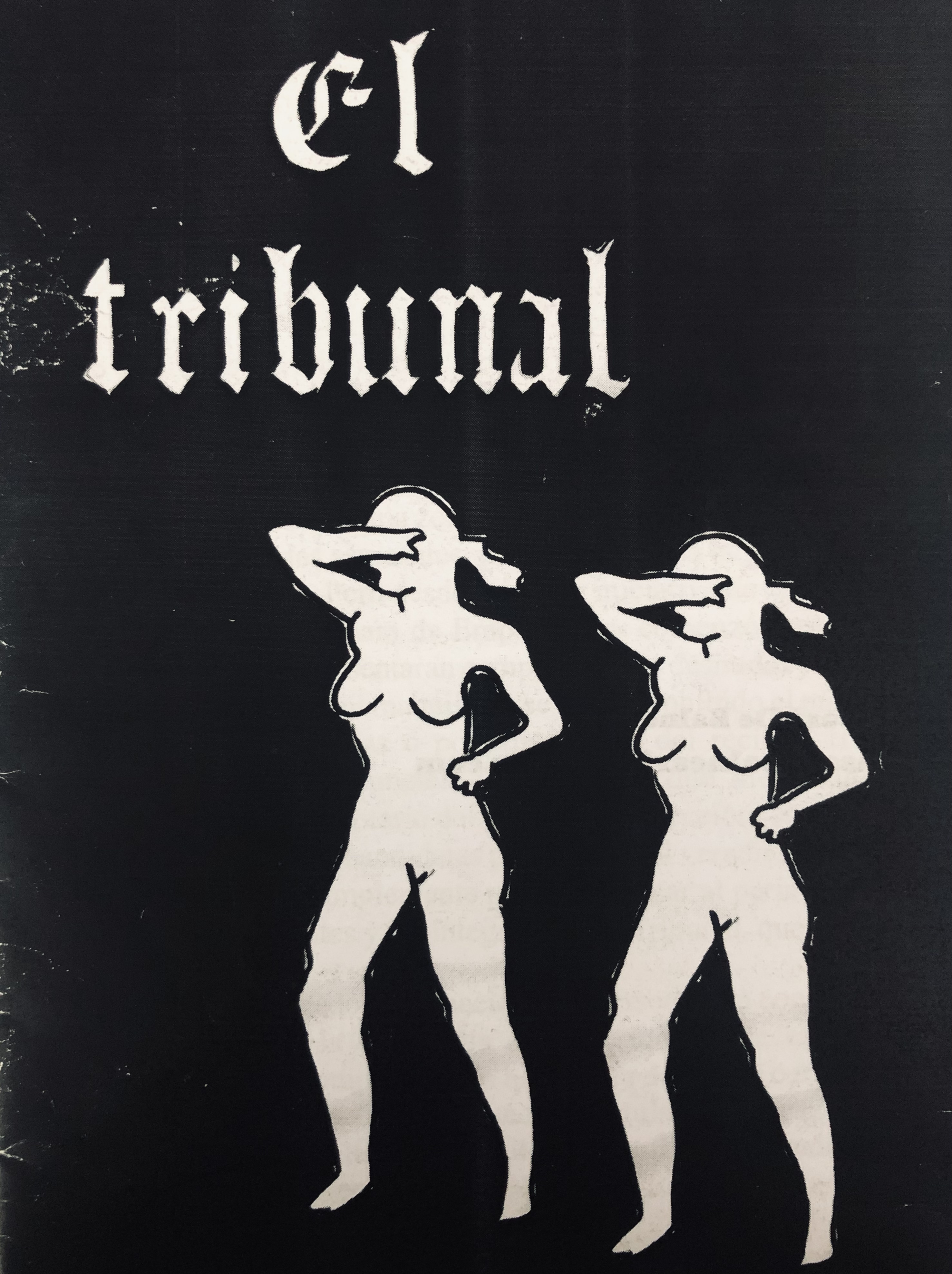 Cover of EL Tribunal ZIne, Black Background two female body outlines.
