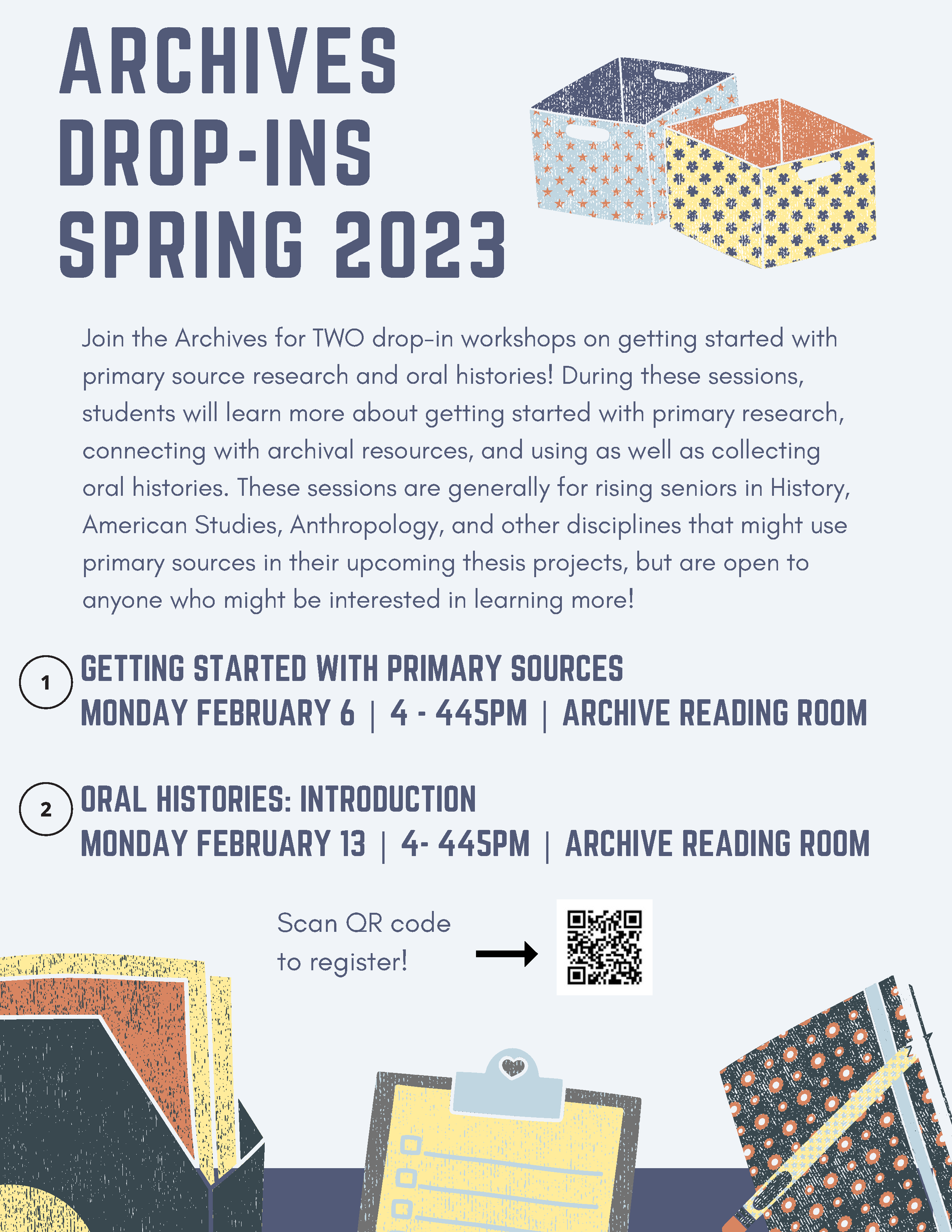 Flyer for two archives drop-in sessions