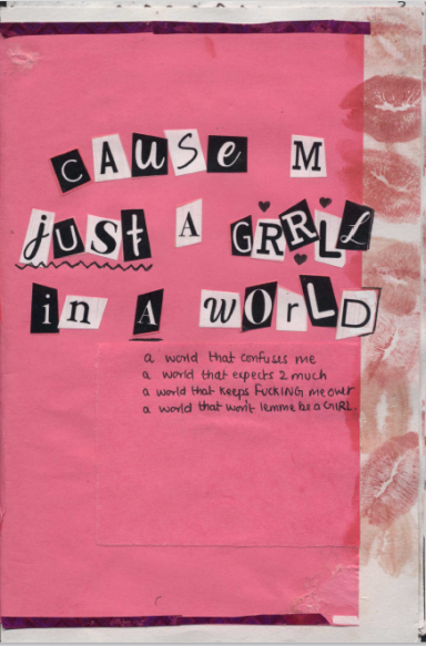 cover scan of the zine: ransom style letters on pink background, lipstick kisses