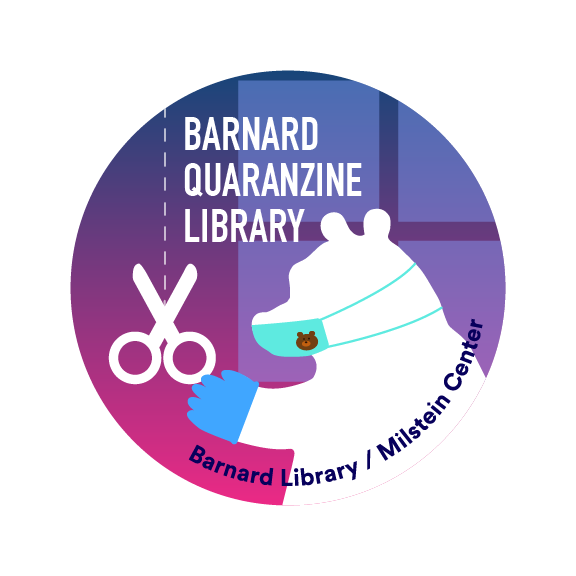 Barnard Quaranzine Library logo: bear in mask and gloves with scissors