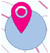 A map pin indicating a location on an abstract circular map
