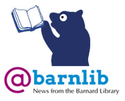 A googly eyed Millie the bear, rendered in navy silhouette, holds up an open book. 